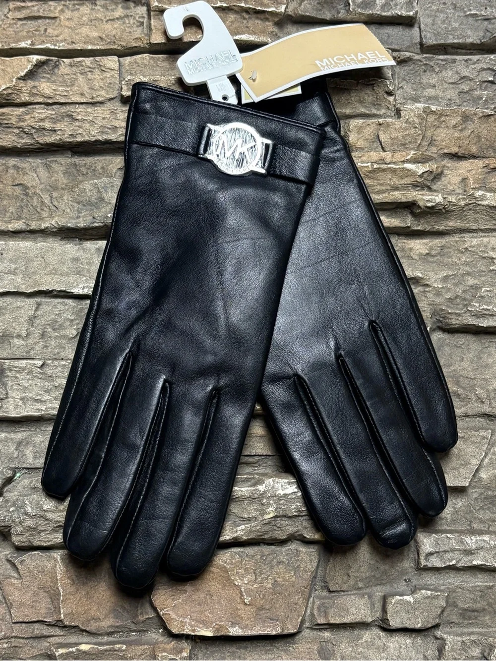 Michael Kors Women’s Black Leather Driving Gloves Sz Large NWT Classic